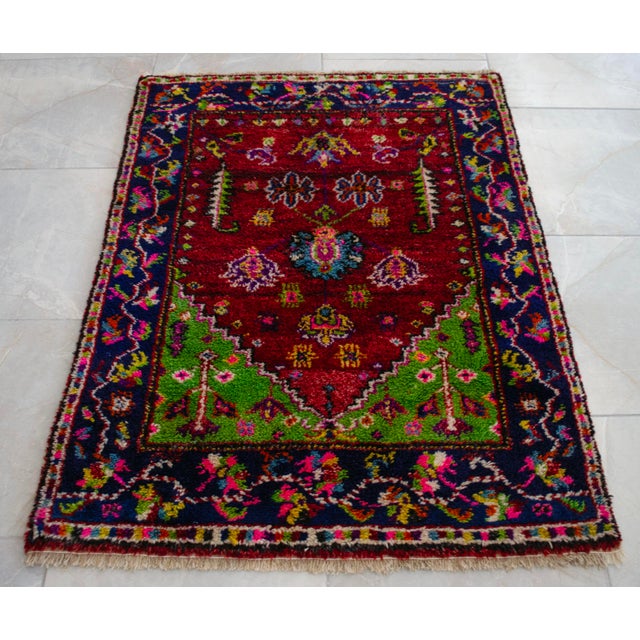 Vintage Hand-Knotted Turkish Rug Prayer Rug Ultra Soft Wool Rug Wall Decor Religious Tapestry 3x4 Ft Approx For Sale - Image 9 of 15