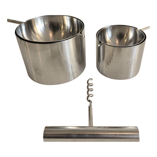 Cylinda Ashtray by Arne Jacobsen and Corkscrew by Peter Holmblad for Stelton, 1960s, Set of 3 For Sale