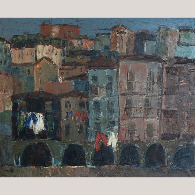 1950s Zelia Roque, Hillside Townscape, Oil on Canvas For Sale - Image 5 of 5