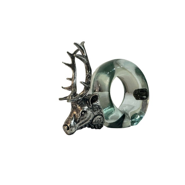 Vintage Safari African Wildlife Animals Handblown Glass & Pewter Napkin Rings - Set of 8 For Sale - Image 11 of 18