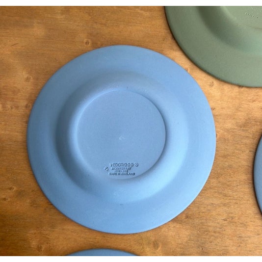 Set of 5 Distinct Vintage Wedgwood Jasperware Blue and Green 4 1/2” Diameter Plates For Sale - Image 11 of 12