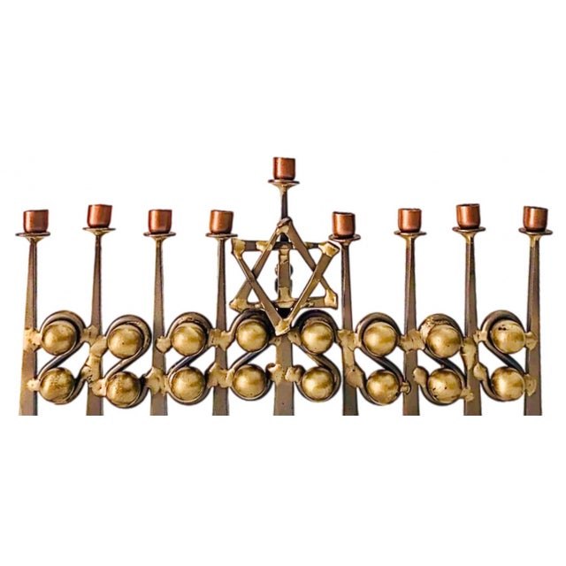 Antique Deco Handmade Bauhaus Artisan Mixed Metal Menorah Sculpture, Signed Unique and Antique Deco Artisan Mixed Metal...