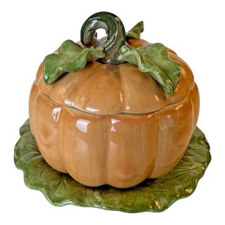 Vintage Mid-Century Modern Fitz & Floyd Fall Celebration Pumpkin Lidded Soup Bowl For Sale