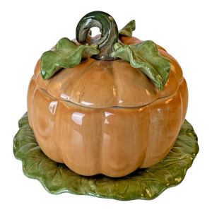 Vintage Mid-Century Modern Fitz & Floyd Fall Celebration Pumpkin Lidded Soup Bowl
