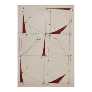 Rug & Kilim’s White Minimalist Mid-Century Modern Style Rug in Geometric Pattern For Sale