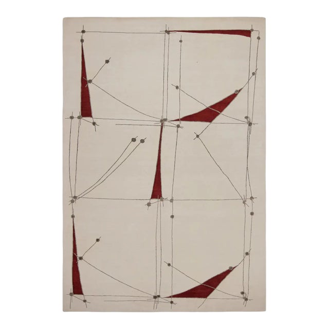 Rug & Kilim’s White Minimalist Mid-Century Modern Style Rug in Geometric Pattern For Sale