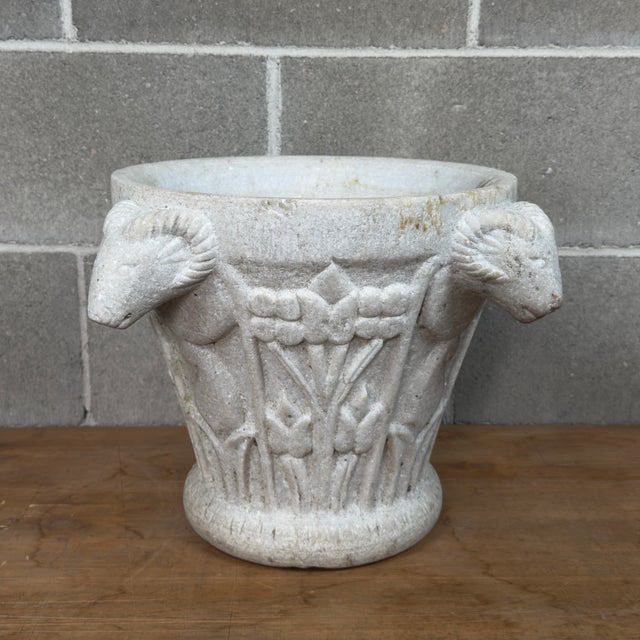 Large Antique White Marble Vase with Carved Ram's Head, 20th Century For Sale - Image 3 of 13