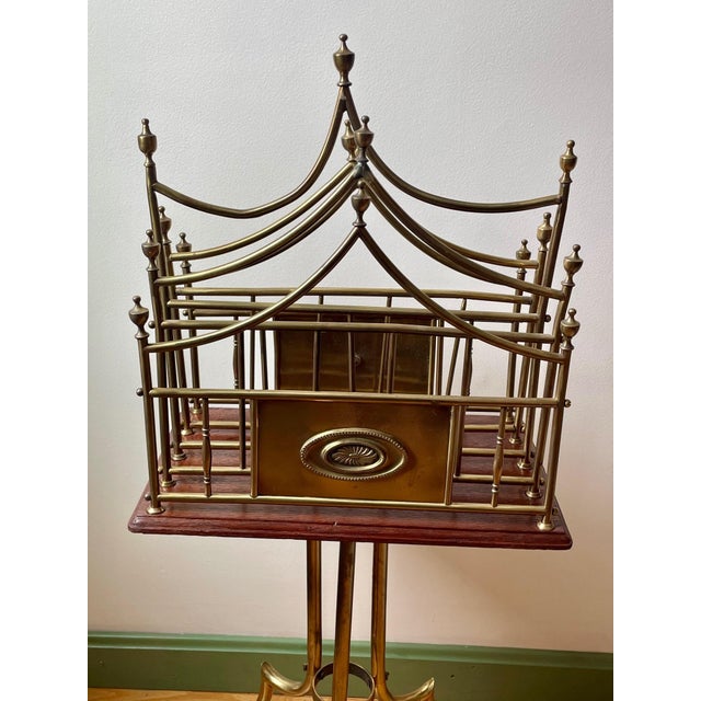 Antique Edwardian Newspaper Magazine Stand, Hepplewhite Plate, Oak, Brass, Circa 1900’s For Sale - Image 4 of 17