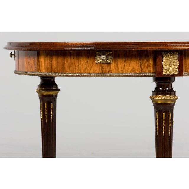Antique French Louis XVI Style Rosewood Dining Table With Floral Inlay For Sale - Image 12 of 18