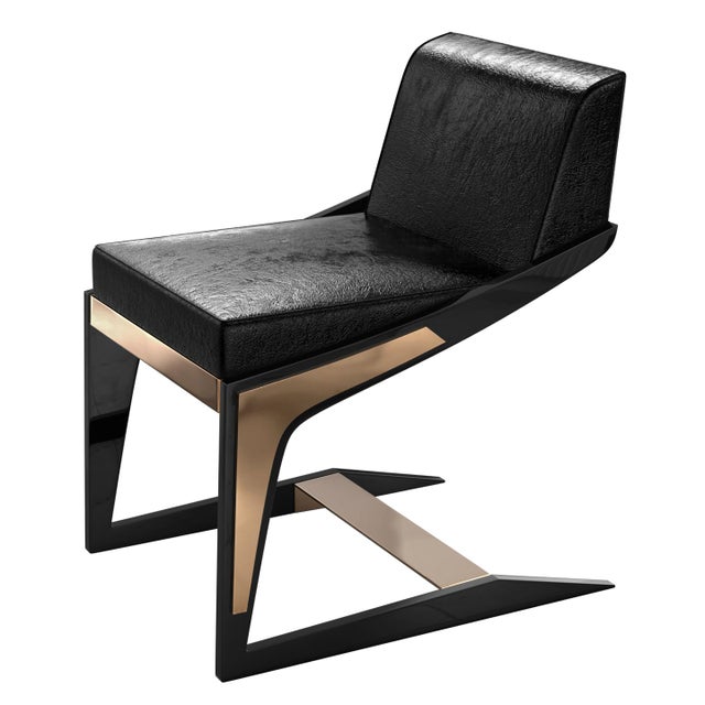 Black "Silenzioso" Chair With Stainless Steel and Bronze Details For Sale - Image 8 of 9