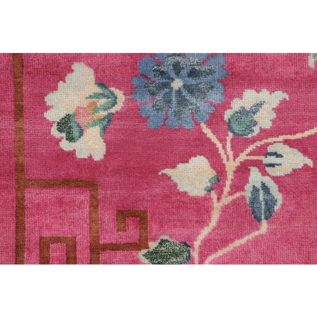 Art Deco Rug & Kilim’s Chinese Art Deco Style Runner Rug in Pink With Floral Patterns For Sale - Image 3 of 7