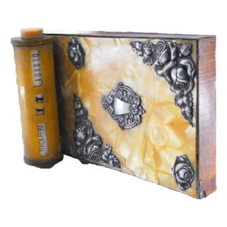 Wooden and Bakelite Notepad Holder with Silver Applications For Sale