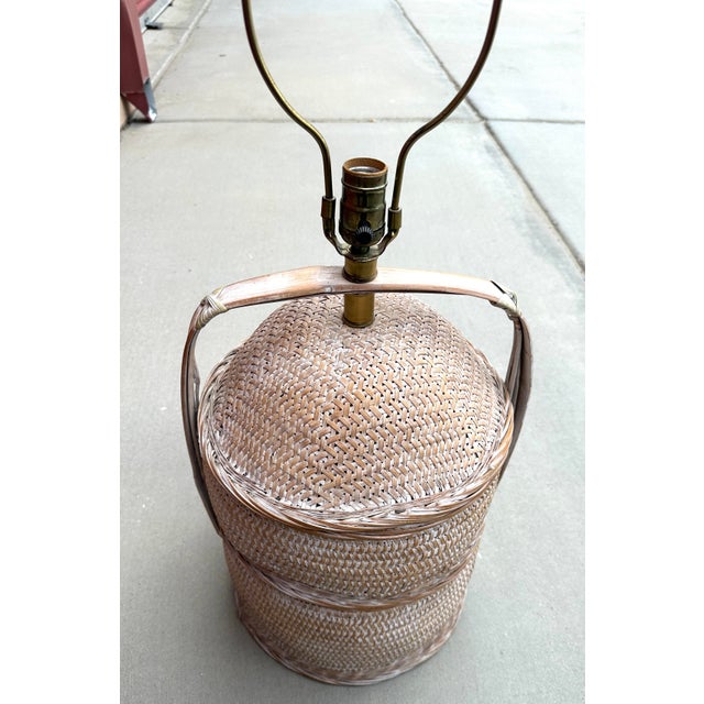 Mid-Century Modern Vintage MCM Chinese Wedding Basket Table Lamp For Sale - Image 3 of 10