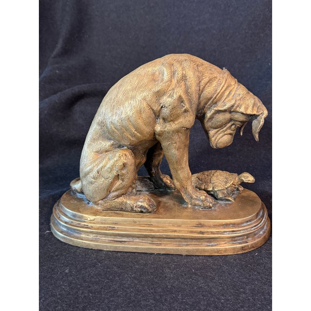 Bronze 1900s Bronze of Chien À La Tortue, Dog With Tortoise, Depicting a Hound Observing a Turtle, Originally Designed by French Sculptor Alfred Jacquemart For Sale - Image 8 of 10