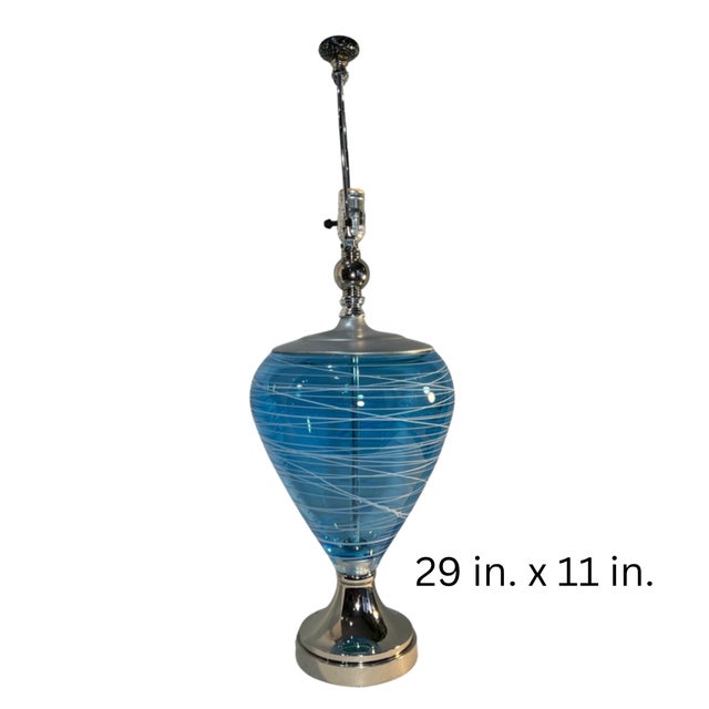 Art Glass Aqua Blue White Swirl Table Lamp For Sale - Image 18 of 18