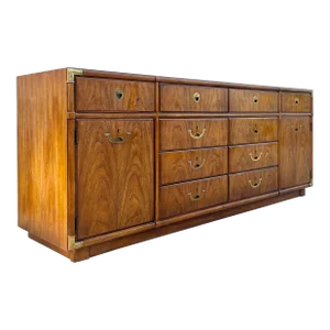 Late 20th Century Campaign Style Ten Drawer Lowboy Dresser | Accolade Collection by Drexel