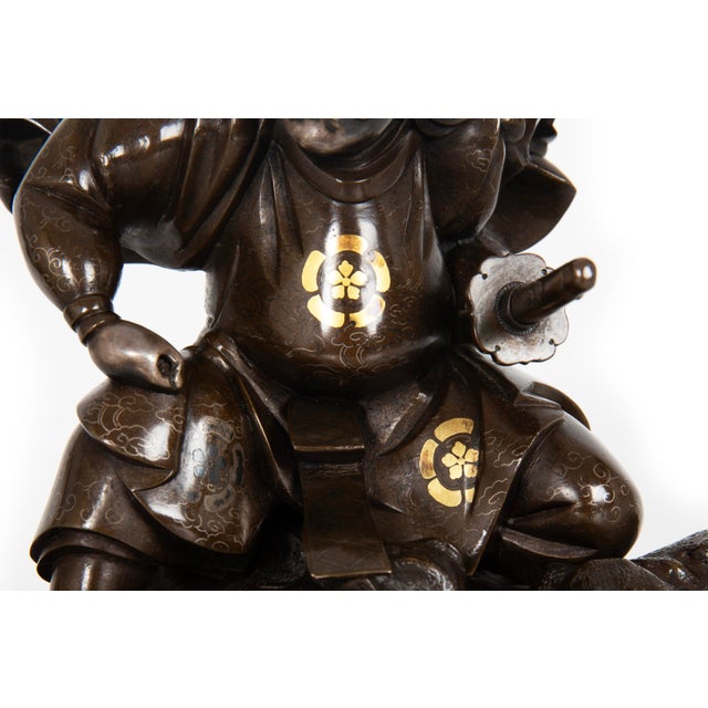 Antique Japanese Meiji Period Bronze Sculpture Okimono of Samurai Warrior For Sale - Image 9 of 18