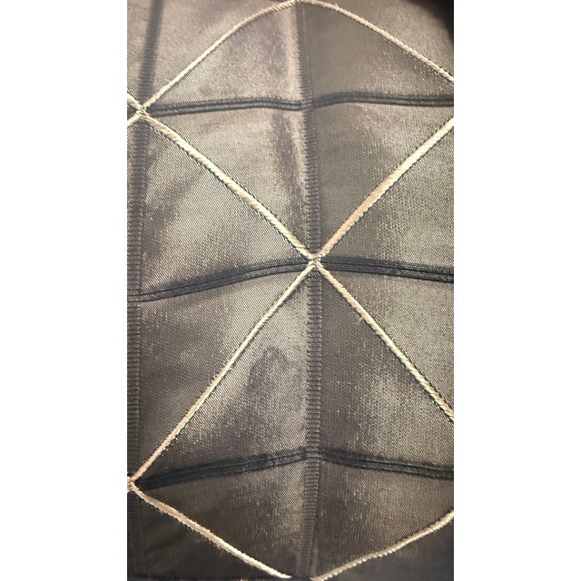 Vintage Louis XV Style Carved Wood Bergère Chair in Black & Cream Geometric Fabric For Sale - Image 9 of 16