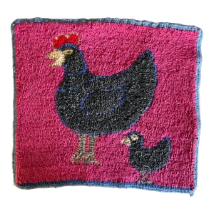 Vintage Hooked Wool Wall Hanging of a Rooster