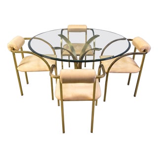 Vintage Brass Dining Table and Chairs from Belgochrom, 1970s, Set of 5 For Sale