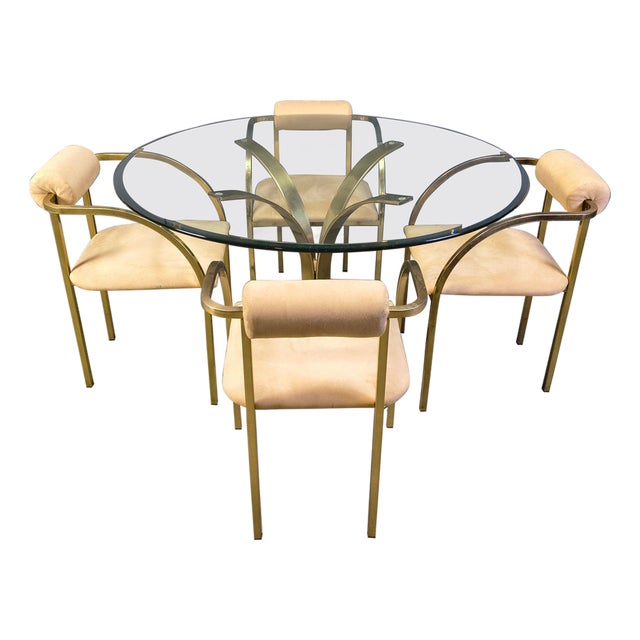 Vintage Brass Dining Table and Chairs from Belgochrom, 1970s, Set of 5 For Sale