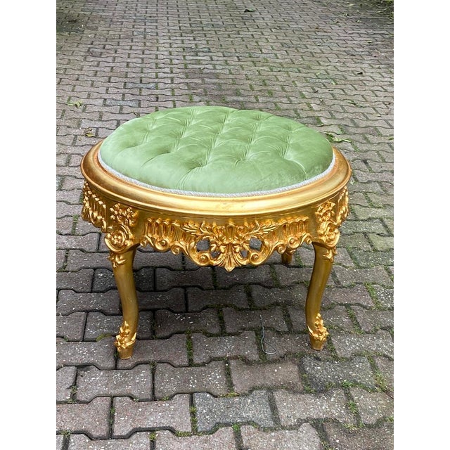 1980s Italian Rococo Gold Beech Green Velvet Bench For Sale - Image 9 of 12
