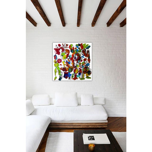 The Man in Green bursts with joyful motion, an entire carnival of shapes and colors dancing across a bright white field....