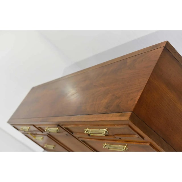 Wood Mid-Century Campaign Style Credenza by Fancher Furniture — 9 Drawers For Sale - Image 7 of 12