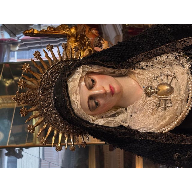 16th Century Castilian Virgin of Sorrow with 18th Century Silver Crown For Sale - Image 4 of 8