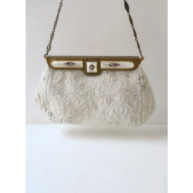 Vintage White Beaded Handbag With Pastel Enamel, Circa Mid-20th Century, Europe For Sale - Image 16 of 17