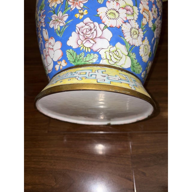 Baby Blue A Magnificent & Monumental Pair of Chinese Canton Enamel "Hundred Flowers" Vases For Sale - Image 8 of 9