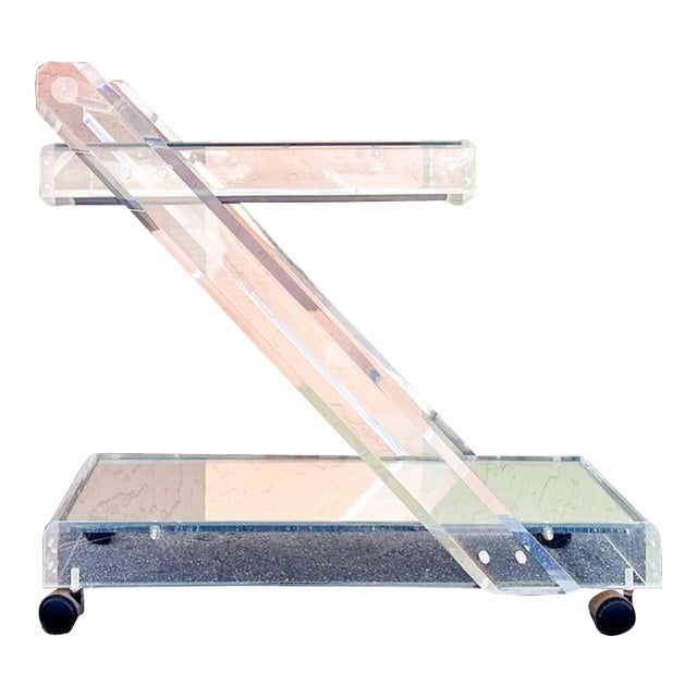 1960s Mid-Century Modern Mirrored Lucite Bar Cart For Sale