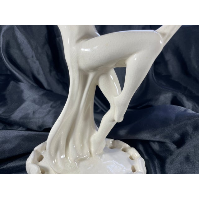Art Deco C. 1927 Art Deco White Ceramic Dancing Woman Figural Flower Frog by Cowan For Sale - Image 3 of 12
