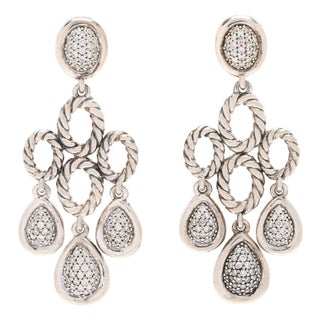 David Yurman .80ctw Diamond Chandelier Earrings, Sterling Silver, Length 1.75 In, Pair For Sale