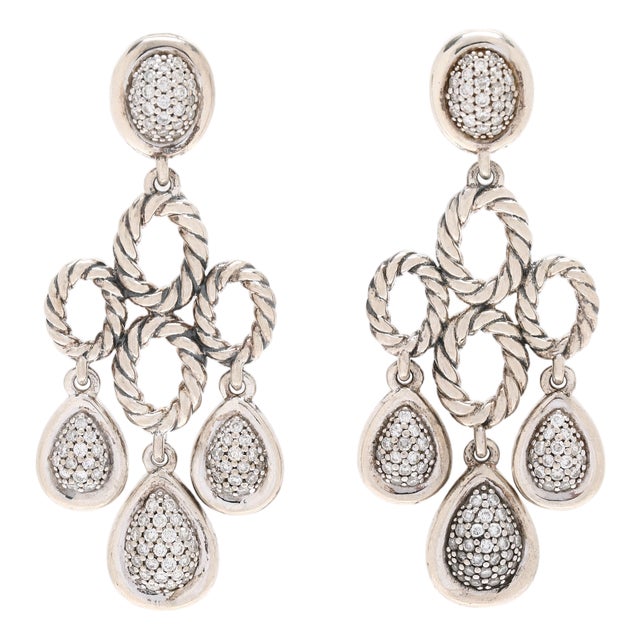 David Yurman .80ctw Diamond Chandelier Earrings, Sterling Silver, Length 1.75 In, Pair For Sale