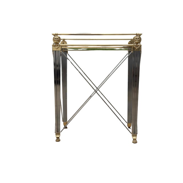 Mid 20th Century Vintage Maison Jansen Style Hollywood Regency Accent Table | French Neoclassical Brass Lion Head & Paw Feet | Glass Top Side Table For Sale - Image 5 of 15