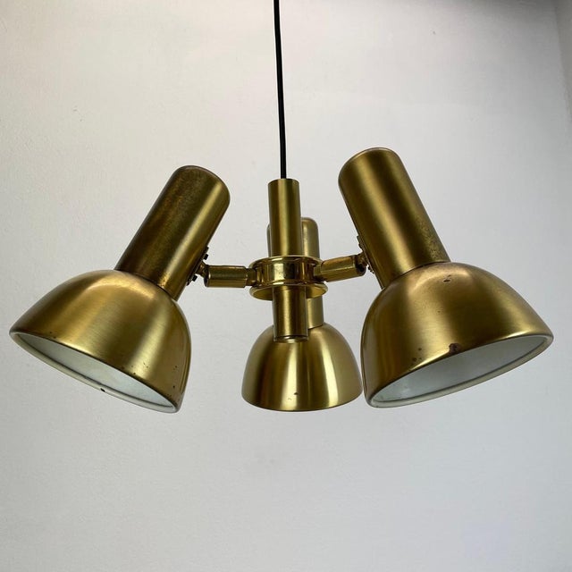 3-Spot Brass Tone Hanging Light by Koch and Lowy for OMI Lighting, Germany, 1970s For Sale - Image 3 of 18