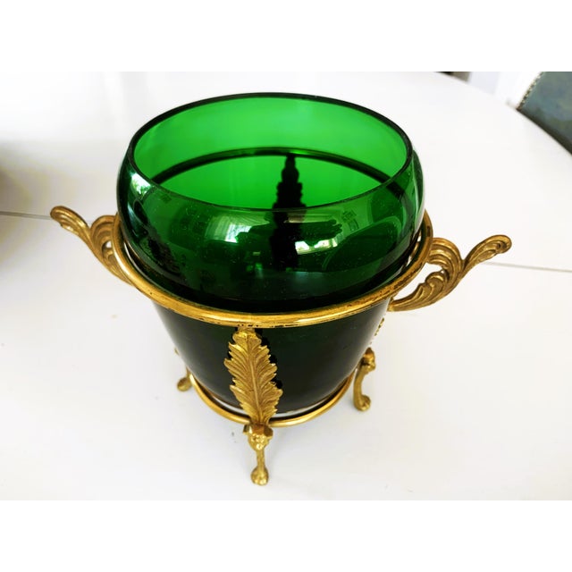 Antique Decorative Container in Green Glass and Brass Frame with Lion Heads, 1930s For Sale - Image 14 of 14