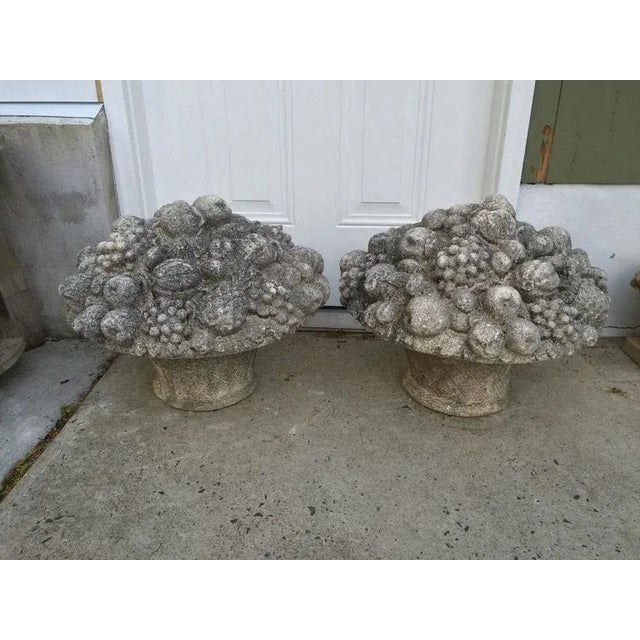 Monumental Stone Fruit & Flower Baskets - Pair For Sale - Image 9 of 12