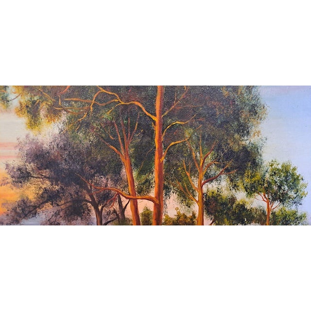 Hilly Landscape at Sunset with a Stream, 20th Century, Oil Painting on Canvas, Framed For Sale - Image 10 of 13