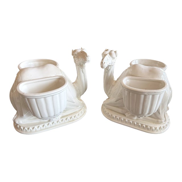 Mid Century Fitz & Floyd Ceramic Camel Candle Holders Pair For Sale