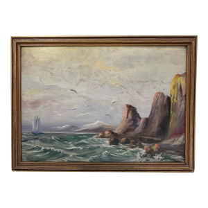 Early 1900s Antique Seascape Oil Painting.