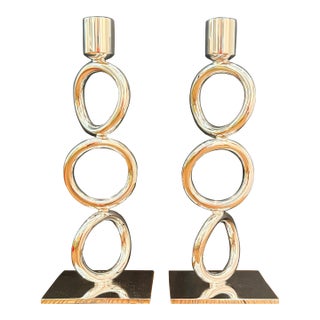 Pair Christofle Vertigo 3 Ring Candlesticks For Sale