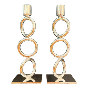 Pair Christofle Vertigo 3 Ring Candlesticks