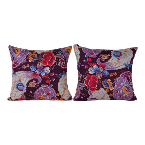 Purple Uzbek Roller Printed Lumbar Pillow Cover - A Pair
