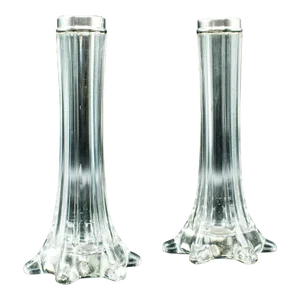 1901 Pair of Antique Victorian English Silver Breakfast Stem Vases