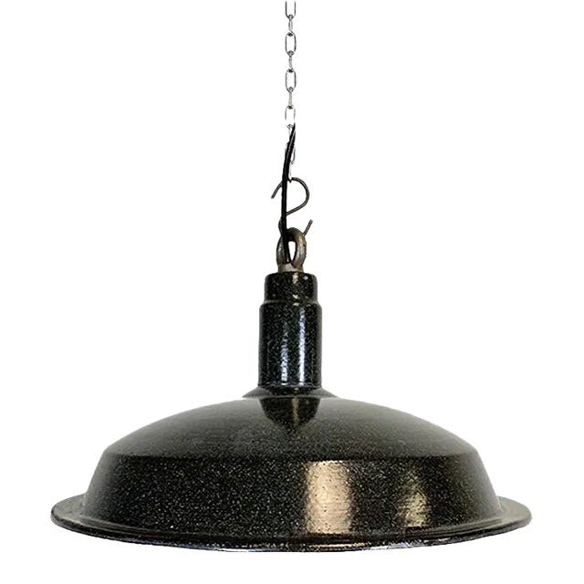 Industrial Dark Gray Enamel Hanging Lamp, 1950s For Sale