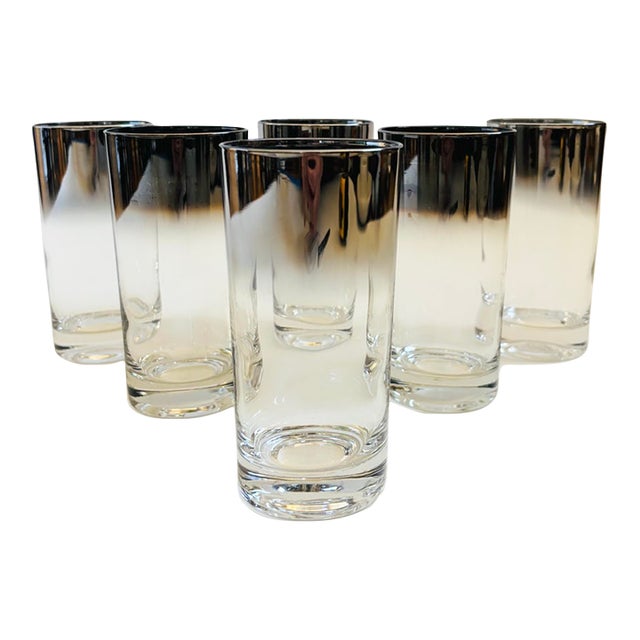 Mid Century Silver Fade Highball Tumblers by Vitreon - Set of 6 For Sale
