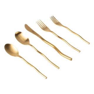 Misette Squiggle 5-Piece Cutlery Set in Shiny Gold For Sale
