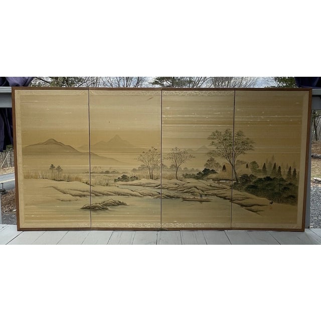 Chinese Large Antique - Vintage Chinese Folding Hand Painted Table Screen Panel Divider For Sale - Image 3 of 18
